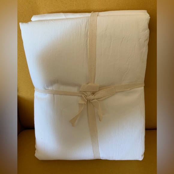100% Washed Cotton Sheet Set King Size Linen Like Texture White - Picture 1 of 4
